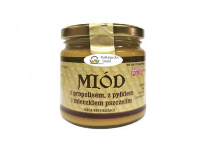 Miód z  propolisem, pyłkiem i mleczkiem  pszczelim
